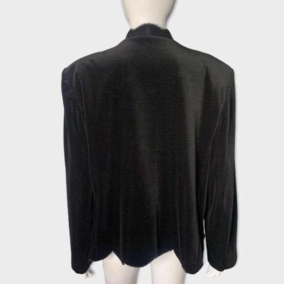 Vintage Accent Blazer Women's Large Scalloped Edge Black Velvet Hipster Jacket - Picture 2 of 9